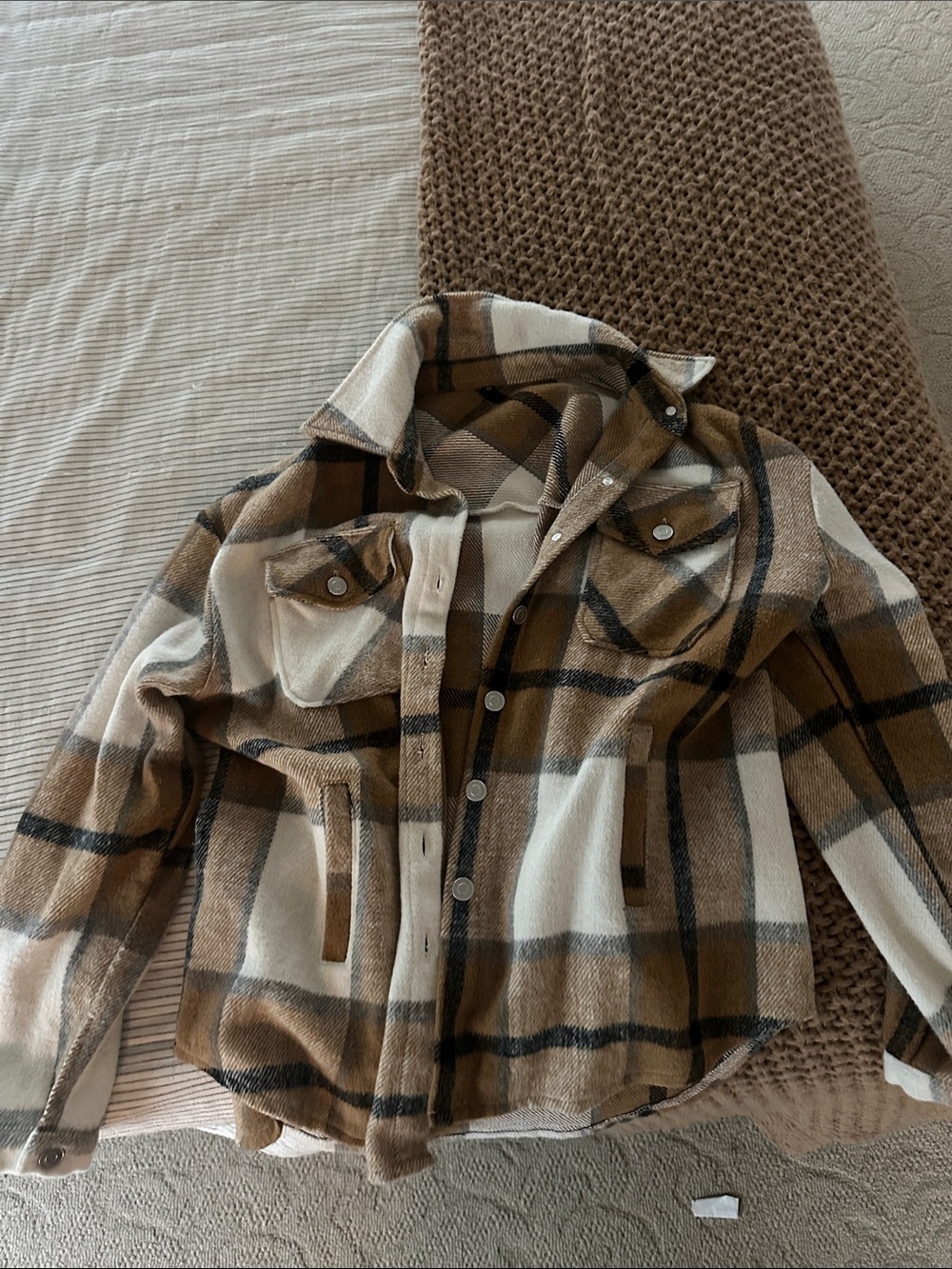 Brown Plaid Womend Jacket Coat - Classic Plaid Button-Up